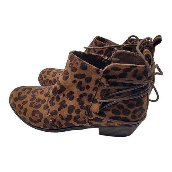Pierre Dumas Leopard Zoey Ankle Boot  Bootie Tie Back Accent Sz 10 - Picture 7 of 8
